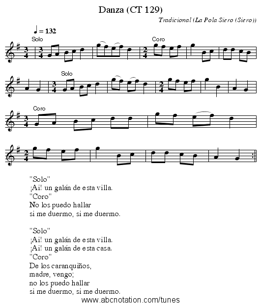 Danza (CT 129) - staff notation