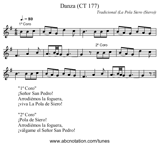 Danza (CT 177) - staff notation