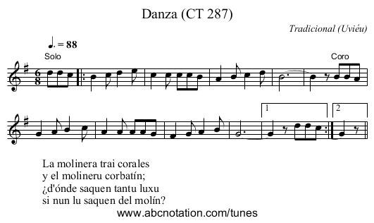 Danza (CT 287) - staff notation