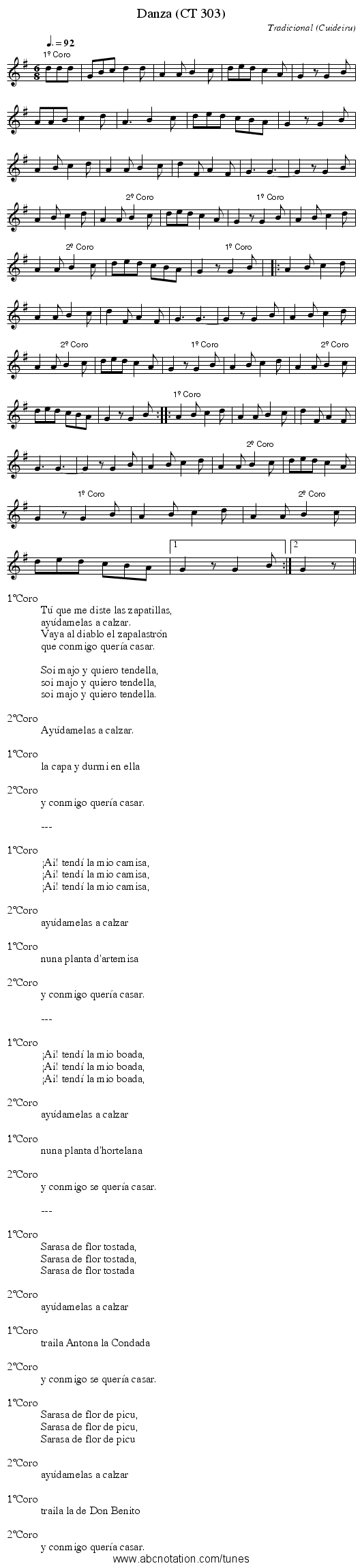 Danza (CT 303) - staff notation