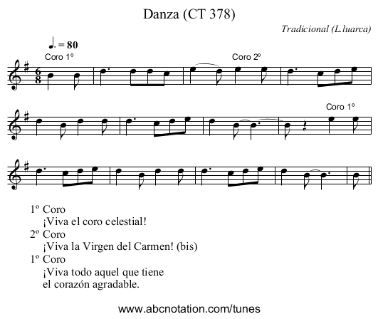 Danza (CT 378) - staff notation