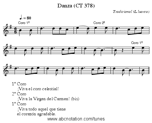Danza (CT 378) - staff notation