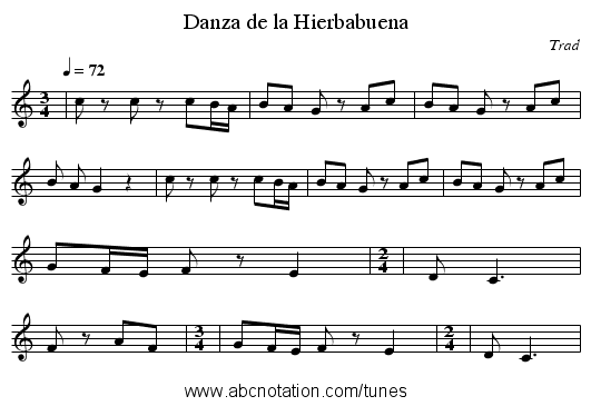 Danza de la Hierbabuena - staff notation