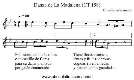 Danza de La Madalena (CT 158) - staff notation