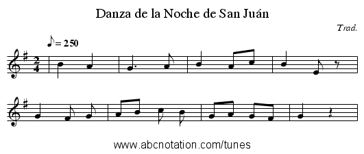 Danza de la Noche de San Juán - staff notation
