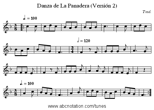 Danza de La Panadera (Versión 2) - staff notation