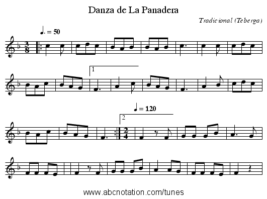 Danza de La Panadera - staff notation