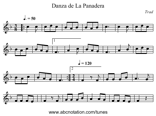 Danza de La Panadera - staff notation