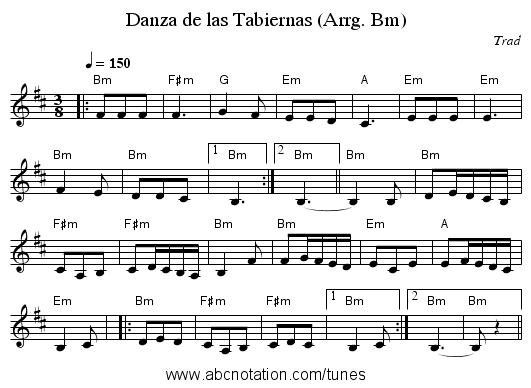 Danza de las Tabiernas (Arrg. Bm) - staff notation