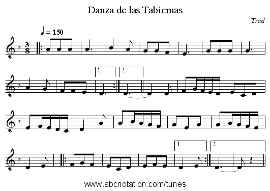 Danza de las Tabiernas - staff notation