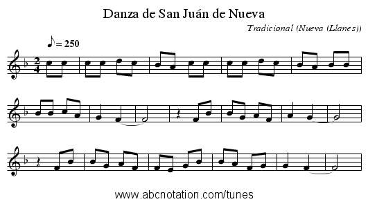 Danza de San Juán de Nueva - staff notation
