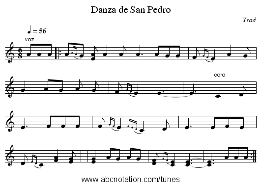 Danza de San Pedro - staff notation