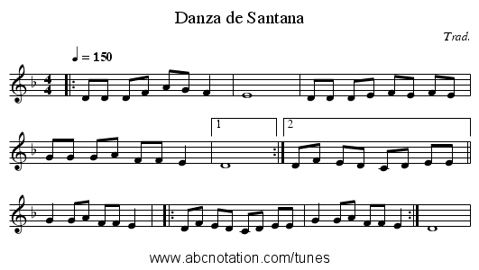 Danza de Santana - staff notation