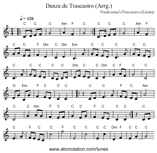 Danza de Trascastro (Arrg.) - staff notation
