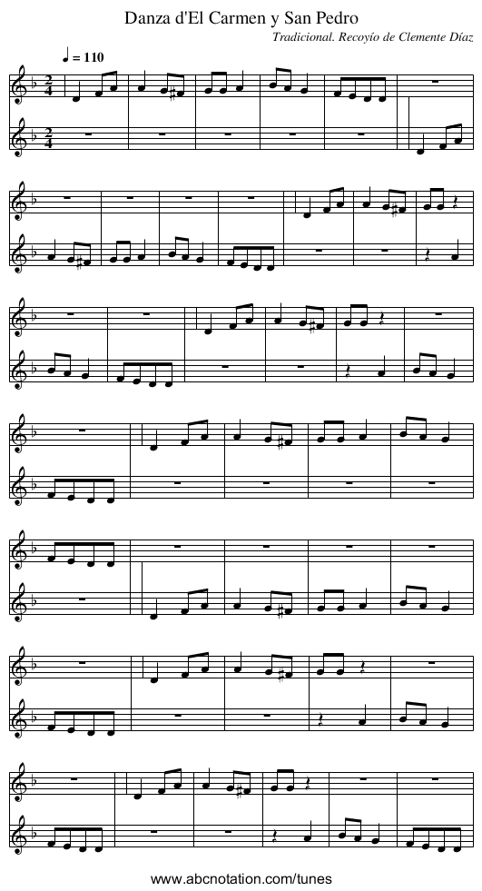 Danza d'El Carmen y San Pedro - staff notation