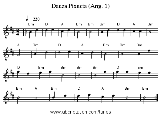 Danza Pixueta (Arrg. 1) - staff notation