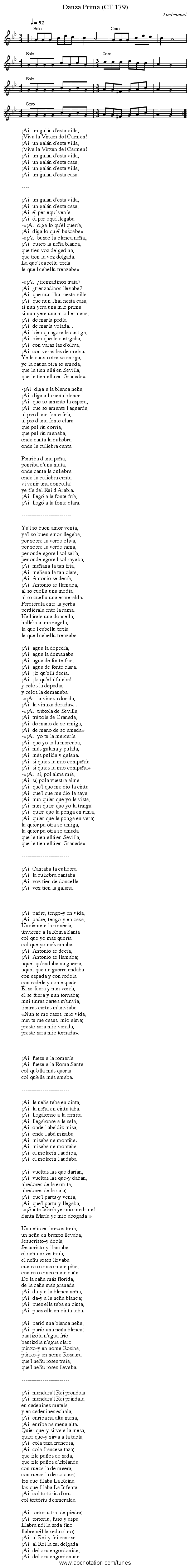 Danza Prima (CT 179) - staff notation