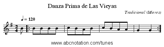 Danza Prima de Las Vieyas - staff notation