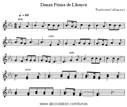 Danza Prima de Lluarca - staff notation