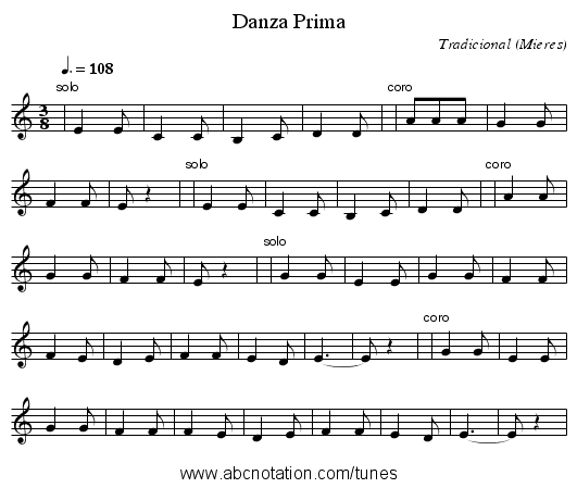 Danza Prima - staff notation