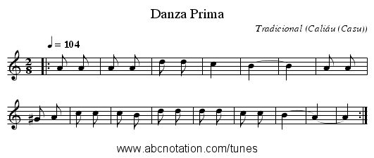 Danza Prima - staff notation