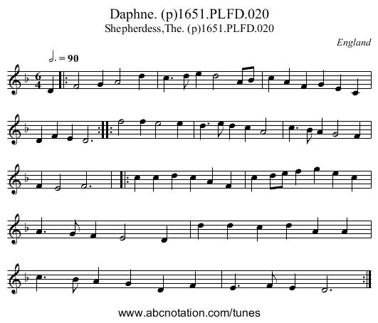 Daphne. (p)1651.PLFD.020 - staff notation