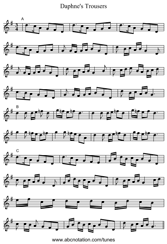 Daphne's Trousers - staff notation