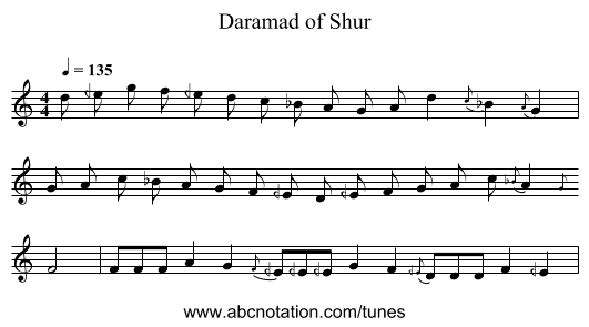 Daramad of Shur - staff notation