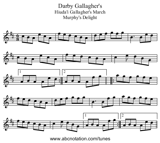 Darby Gallagher's - staff notation