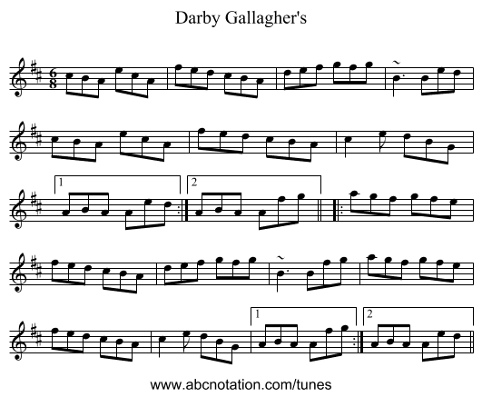 Darby Gallagher's - staff notation