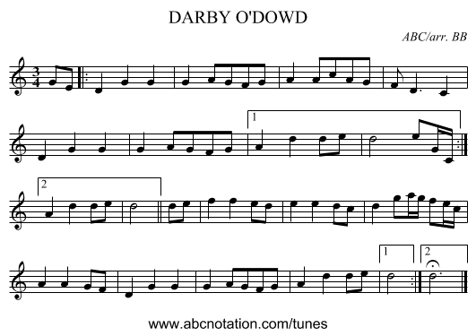 DARBY O'DOWD - staff notation