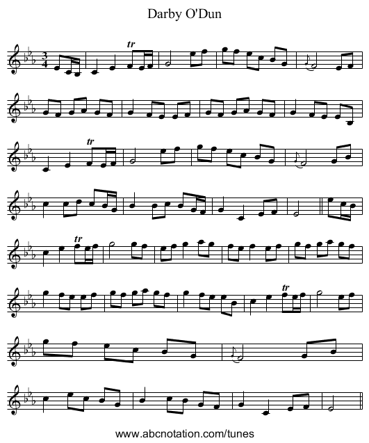 Darby O'Dun - staff notation