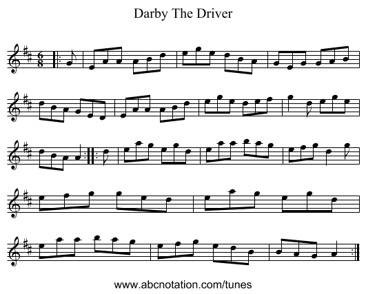 Darby The Driver - staff notation