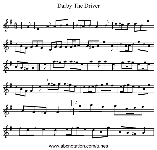 Darby The Driver - staff notation