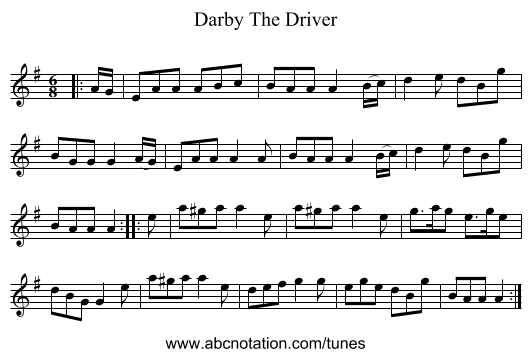 Darby The Driver - staff notation