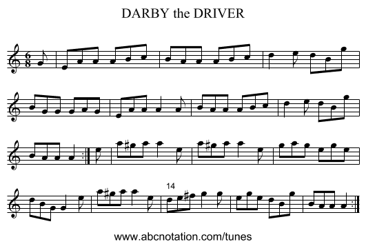DARBY the DRIVER - staff notation