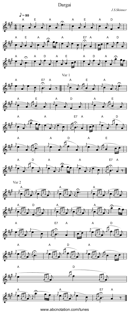 Dargai - staff notation