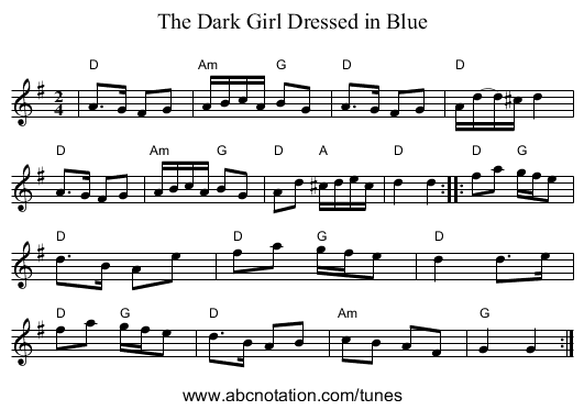 Dark Girl Dressed in Blue, The - staff notation