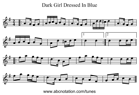 Dark Girl Dressed In Blue - staff notation