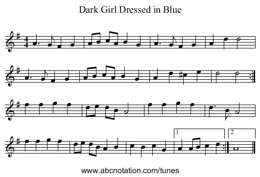 Dark Girl Dressed in Blue - staff notation