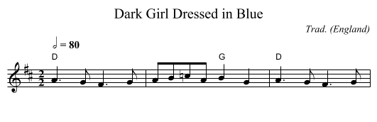 Dark Girl Dressed in Blue - staff notation