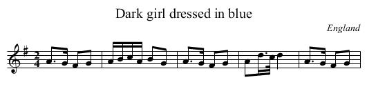 Dark girl dressed in blue - staff notation