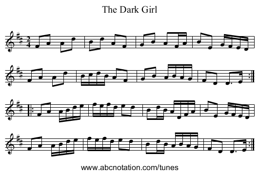 Dark Girl, The - staff notation