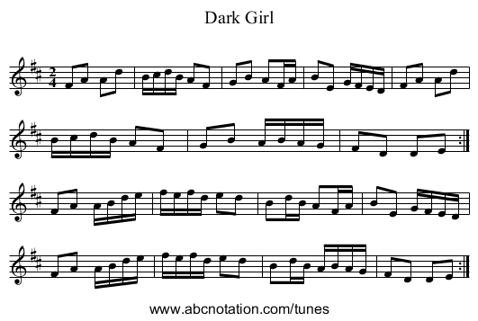 Dark Girl - staff notation