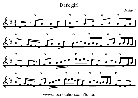Dark girl - staff notation