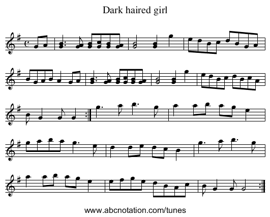 Dark haired girl - staff notation