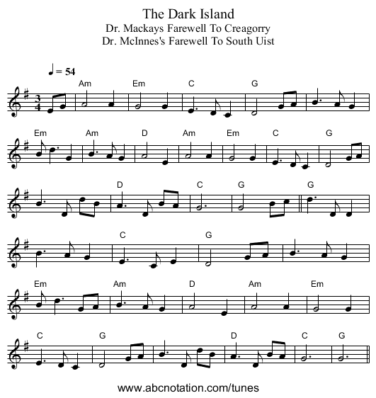 Dark Island, The - staff notation