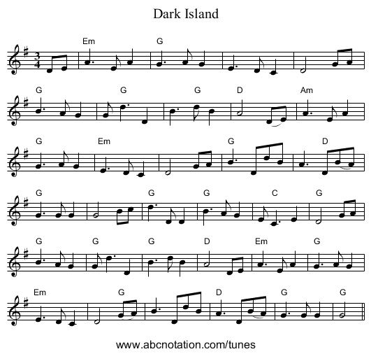 Dark Island - staff notation