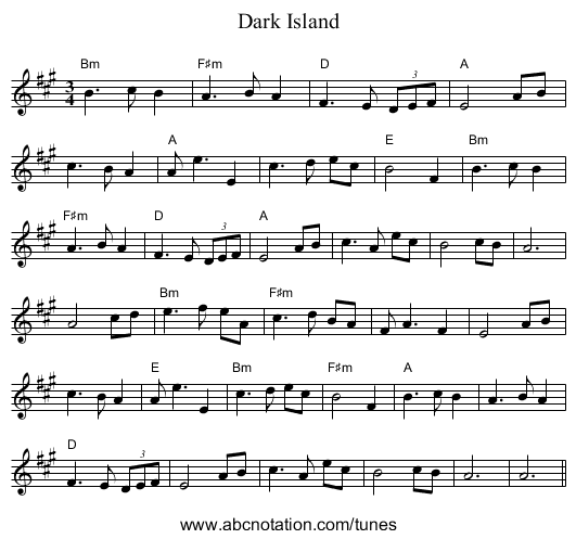 Dark Island - staff notation