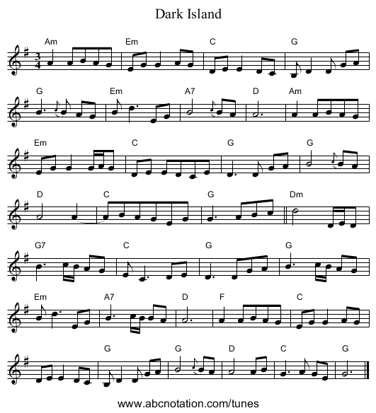 Dark Island - staff notation